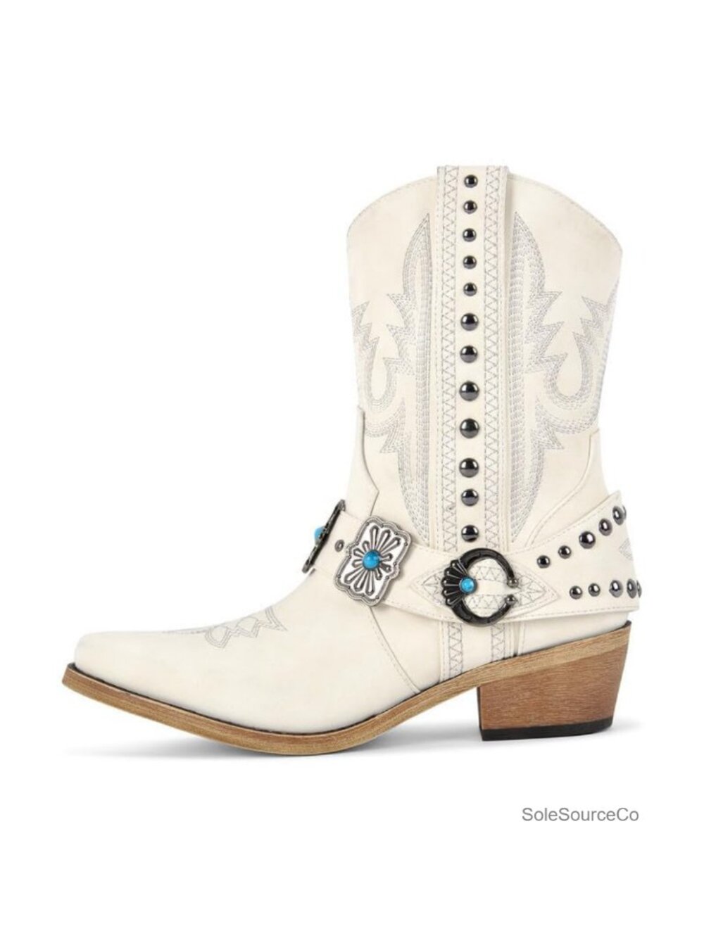 Women's Cowgirl Ankle Boots Embroidered Faux Leather Pointed Toe Western